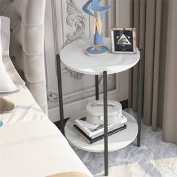Nordara Black 2 Tier Round Marble End Table Coffee Table Open Nightstand in White - thumbnail 6