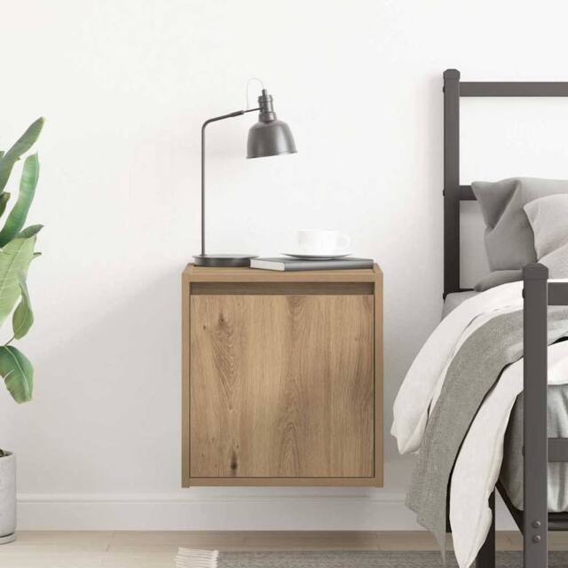 Berkfield Home Durable Wall-Mounted Bedside Cabinet Artisan Oak 38x34x40 cm in Brown - Size: 38 x 34 x 40 cm - image 1