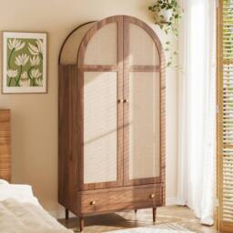 Matteo Elegant Walnut Look Wardrobe - Fabric Doors, Drawer, Clothes Storage