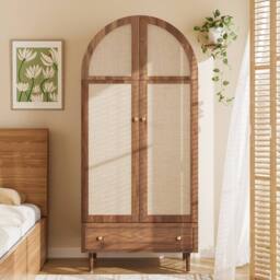 Matteo Elegant Walnut Look Wardrobe - Fabric Doors, Drawer, Clothes Storage - thumbnail 3