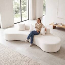 Costway Curved Sectional Sofa Oversized Sofa Couch w/3 Pillows Modular Sofa in Beige - thumbnail 4