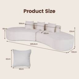 Costway Curved Sectional Sofa Oversized Sofa Couch w/3 Pillows Modular Sofa in Beige - thumbnail 2