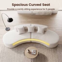 Costway Curved Sectional Sofa Oversized Sofa Couch w/3 Pillows Modular Sofa in Beige - thumbnail 8