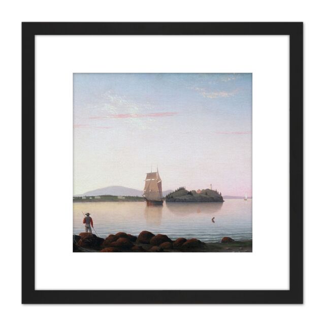 Artery8 Lane Owls Head Penobscot Bay Maine Painting 8X8 Inch Square Wooden Framed Wall Art Print Picture with Mount in Black - image 1