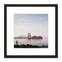 Artery8 Lane Owls Head Penobscot Bay Maine Painting 8X8 Inch Square Wooden Framed Wall Art Print Picture with Mount in Black - thumbnail 1