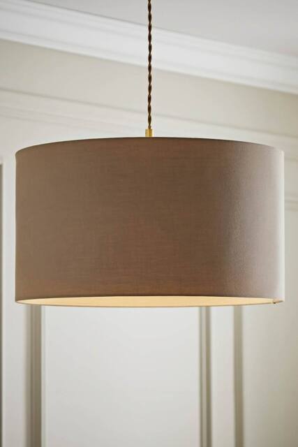 ValueLights Reni Taupe Fabric Easy Fit Drum Ceiling Lamp Shade in Beige - Size: Medium - image 1