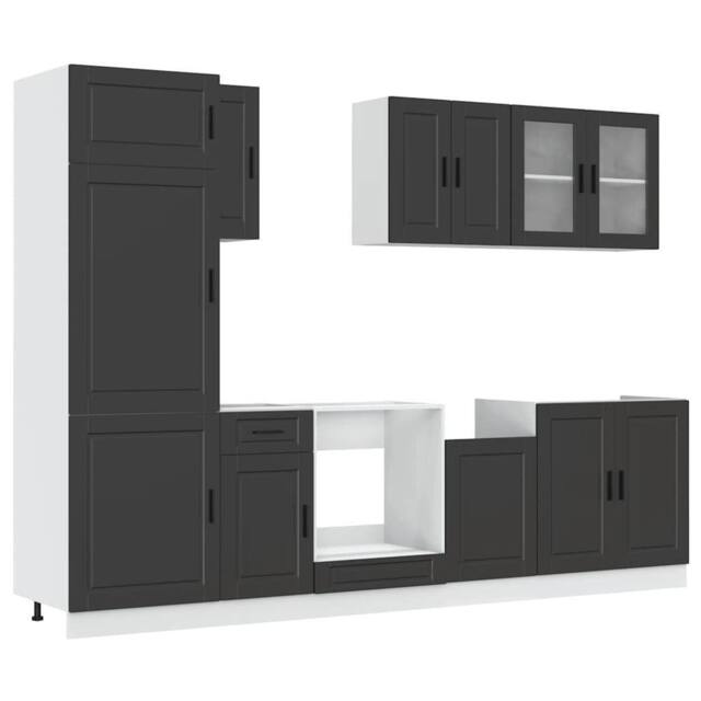 Berkfield Home 8 Piece Kitchen Cabinet Set Kalmar Black Engineered Wood - image 1