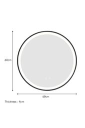 Living and Home 60cm Black Round LED Bathroom Wall Mirror - Touch Control, Demister & Adjustable Colour Temperature - thumbnail 7