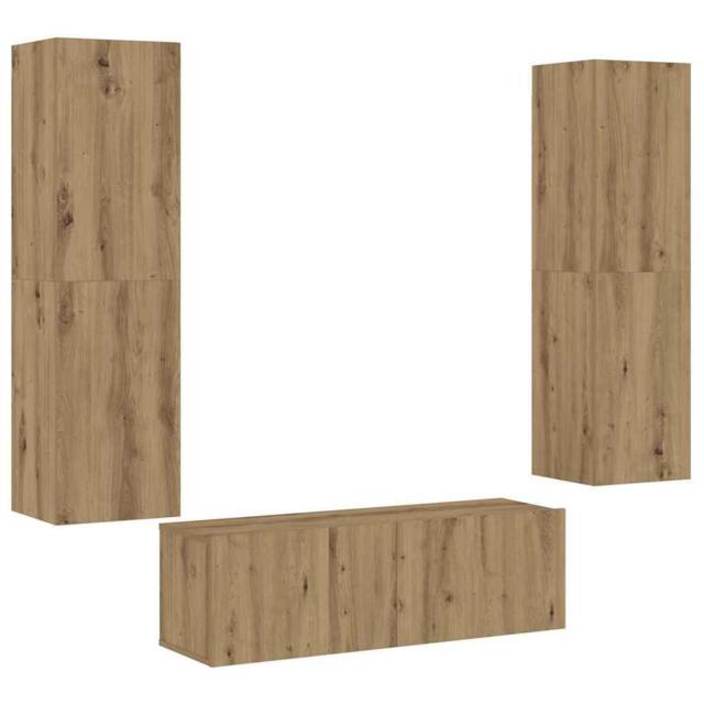 Berkfield Home Wall Mounted TV cabinets 3 pcs Artisan Oak Engineered Wood in Brown - image 1