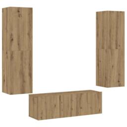 Berkfield Home Wall Mounted TV cabinets 3 pcs Artisan Oak Engineered Wood in Brown - thumbnail 1