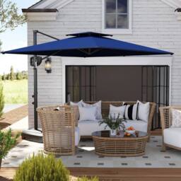 OUTSUNNY Garden Cantilever Parasol w/ Weighted Base Tilt Crank in Blue - thumbnail 1