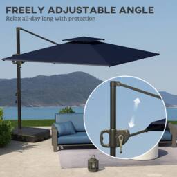 OUTSUNNY Garden Cantilever Parasol w/ Weighted Base Tilt Crank in Blue - thumbnail 6