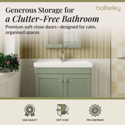 Balterley Bathroom Floor 2-Door Vanity Unit & Fireclay Basin, Satin Green, 800mm in Green - thumbnail 3