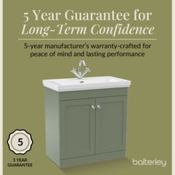 Balterley Bathroom Floor 2-Door Vanity Unit & Fireclay Basin, Satin Green, 800mm in Green - thumbnail 6