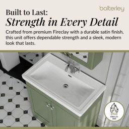 Balterley Bathroom Floor 2-Door Vanity Unit & Fireclay Basin, Satin Green, 800mm in Green - thumbnail 4