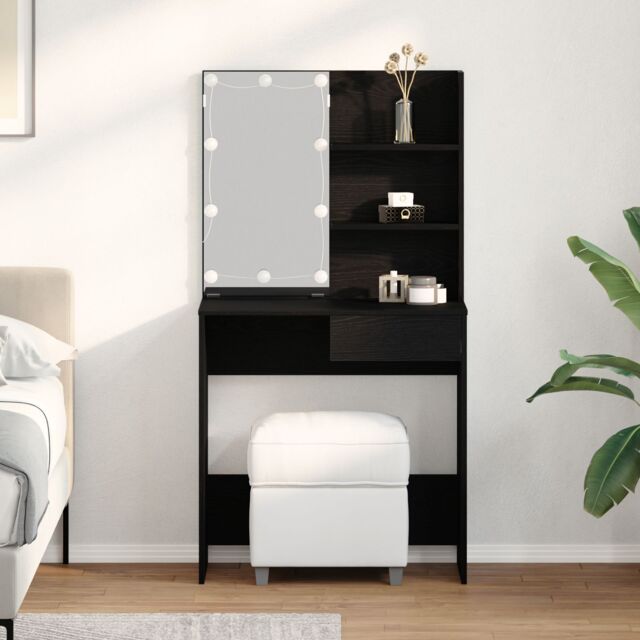 Berkfield Home LED Dressing Table in Black Oak - 74.5x40x141 cm, Made with Engineered Wood - Size: 74.5x40x141 cm - image 1