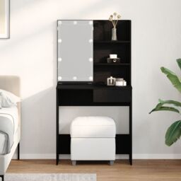 Berkfield Home LED Dressing Table in Black Oak - 74.5x40x141 cm, Made with Engineered Wood - Size: 74.5x40x141 cm