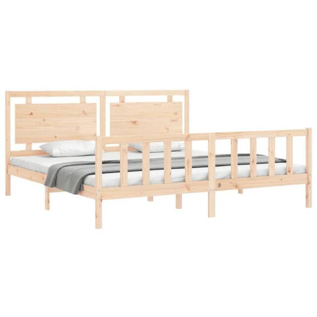 Berkfield Home Beautiful Bed Frame with Headboard 180x200 cm Super King Solid Wood in Light Tan - image 1