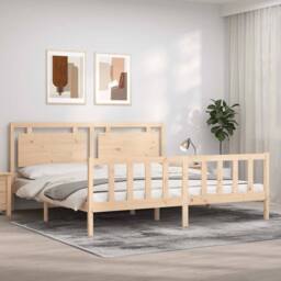 Berkfield Home Beautiful Bed Frame with Headboard 180x200 cm Super King Solid Wood in Light Tan - thumbnail 2