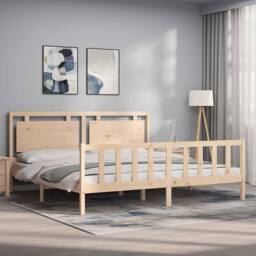 Berkfield Home Beautiful Bed Frame with Headboard 180x200 cm Super King Solid Wood in Light Tan - thumbnail 4