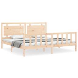 Berkfield Home Beautiful Bed Frame with Headboard 180x200 cm Super King Solid Wood in Light Tan - thumbnail 3