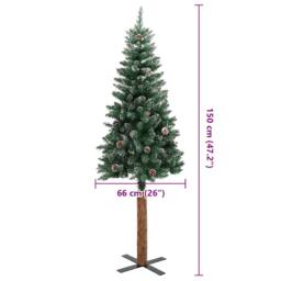 Berkfield Home Slim Christmas Tree with Real Wood & White Snow Green 150 cm - thumbnail 7