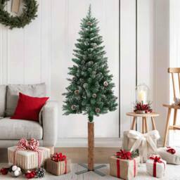 Berkfield Home Slim Christmas Tree with Real Wood & White Snow Green 150 cm - thumbnail 2