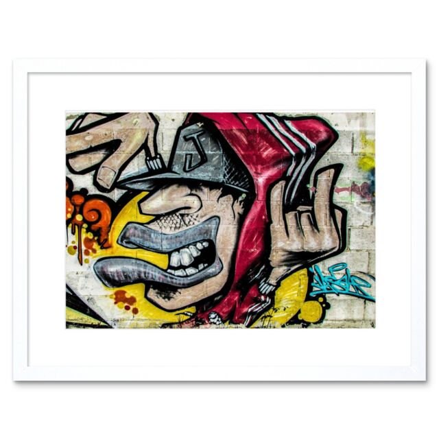 "Artery8 Wall Art Print Graffiti Guy Dude Street Art Framed in White - Size: W7"" x H9""" - image 1