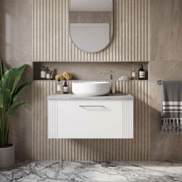 Balterley 1 Drawer Wall Hung Vanity Unit Grey Laminate Worktop, White 800mm - thumbnail 8