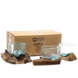 Serenityy Molten Glass Bowl on Wood Stand - Small, Blue - Size: Small - thumbnail 3