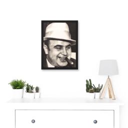 Artery8 Painting Portrait Gangster Al Capone Cigar Crime Artwork Framed Wall Art Print A4 in Black - thumbnail 2