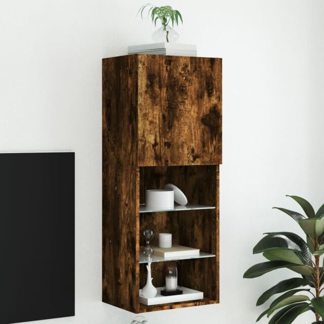 Berkfield Home TV Cabinet with LED Lights Smoked Oak 40.5x30x102 cm in Brown - image 1