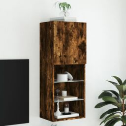 Berkfield Home TV Cabinet with LED Lights Smoked Oak 40.5x30x102 cm in Brown - thumbnail 1