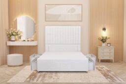 "Somnior Eleanor Divan Bed 4 Drawers & 54"" Floor Standing Headboard Velvet in White - Size: Super King" - thumbnail 4