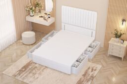 "Somnior Eleanor Divan Bed 4 Drawers & 54"" Floor Standing Headboard Velvet in White - Size: Super King" - thumbnail 3