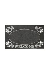 JVL Metallic Look Welcome Floral PVC Scraper Doormat 45x75cm Silver - Size: 45 cm x 75 cm - thumbnail 1