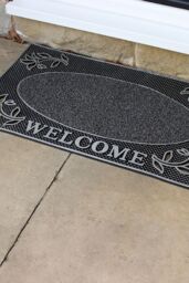 JVL Metallic Look Welcome Floral PVC Scraper Doormat 45x75cm Silver - Size: 45 cm x 75 cm - thumbnail 2