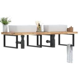 Berkfield Home Basin Shelf Wall Mounted Steel & Solid Wood Acacia in Brown - thumbnail 2
