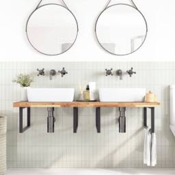 Berkfield Home Basin Shelf Wall Mounted Steel & Solid Wood Acacia in Brown - thumbnail 3