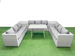 Fimous 9 Seat Patio PE Rattan Garden Furniture with 2 Side Tables Light Grey - thumbnail 2