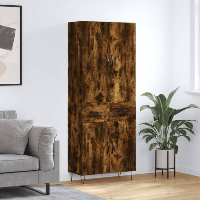 Berkfield Home Highboard Smoked Oak 69.5x34x180 cm Engineered Wood in Brown - image 1