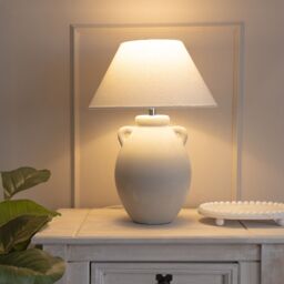 ValueLights Daphne Linen Tapered Lamp Shade Stonewear Ceramic Vase Table Lamp with LED Bulb in Grey - thumbnail 1