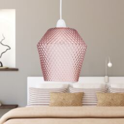 First Choice Lighting Porter - Pink Textured Glass Easy Fit Pendant Shade - thumbnail 4