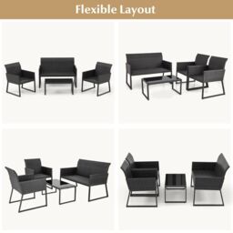 Costway 4 Pcs Wicker Patio Furniture Set Outdoor Conversation Set W/Tempered Glass Table in Brown - thumbnail 6