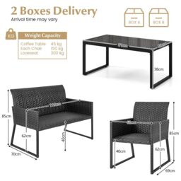 Costway 4 Pcs Wicker Patio Furniture Set Outdoor Conversation Set W/Tempered Glass Table in Brown - thumbnail 2