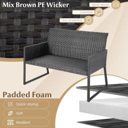 Costway 4 Pcs Wicker Patio Furniture Set Outdoor Conversation Set W/Tempered Glass Table in Brown - thumbnail 5