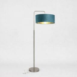 CGC Lighting Kyra Brushed Nickel Angled Floor Lamp with Large 45cm Velvet Lampshade in Teal - thumbnail 8