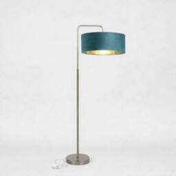 CGC Lighting Kyra Brushed Nickel Angled Floor Lamp with Large 45cm Velvet Lampshade in Teal - thumbnail 6