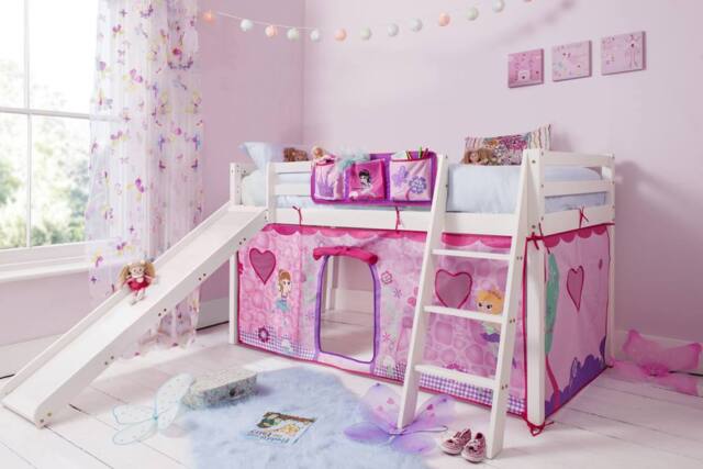 Nöa and Nani Moro Cabin Bed Midsleeper with Slide and Fairies Tent in White - Size: Single - image 1