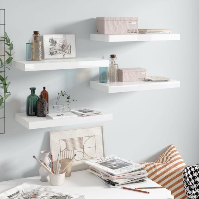 Berkfield Home Floating Wall Shelves 4 pcs High Gloss White 50x23x3.8 cm MDF - image 1
